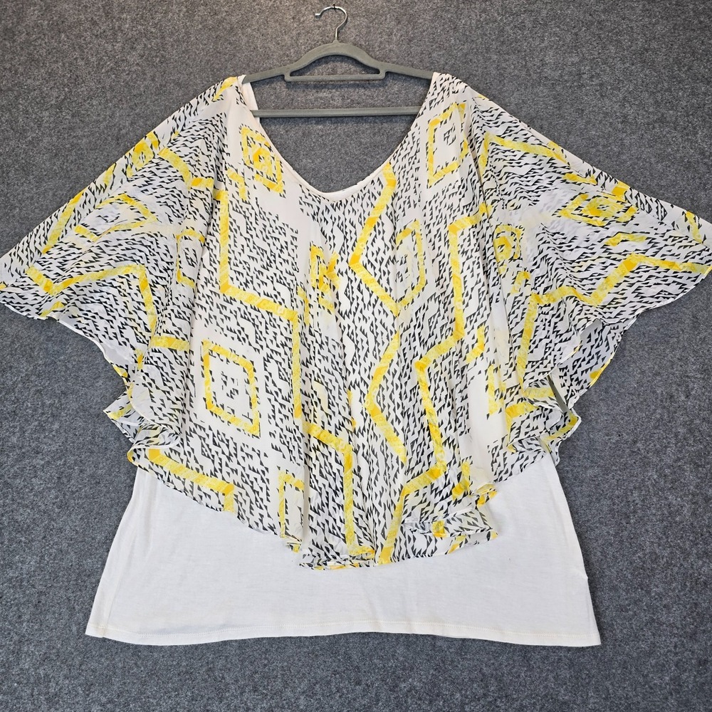 Bobeau Layered Poncho Blouse Top Womens 1X Multicolor Stretch Flowy Geometric